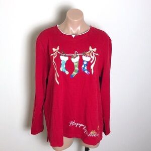 White Stag Stockings Happy Holiday Sweater Top Red
